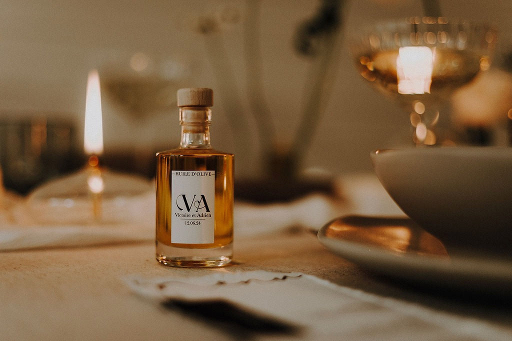 Cadeaux d’invités: flacon rond d’huile d’olive